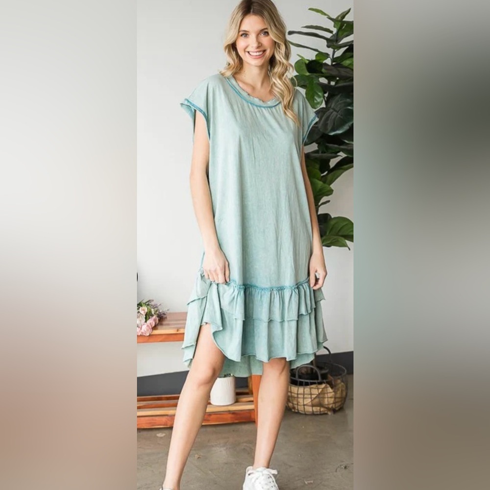New Oli & Hali Elegant Aqua Ruffle Hem Dress. Small, Medium, Large
